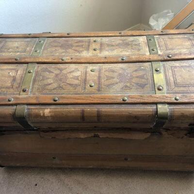 Antique Brown and Bronze Color Metal Steamer Trunk