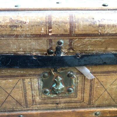 Antique Brown and Bronze Color Metal Steamer Trunk