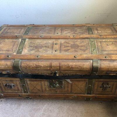 Antique Brown and Bronze Color Metal Steamer Trunk