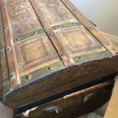 Antique Brown and Bronze Color Metal Steamer Trunk