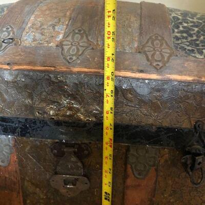 Antique Steamer Trunk Black and Brown Floral Details with Metal Details