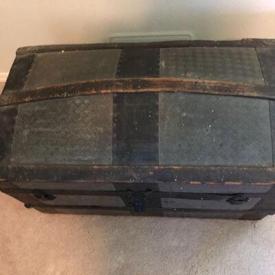 Antique Grey and Black Steamer Trunk