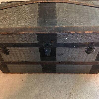 Antique Grey and Black Steamer Trunk