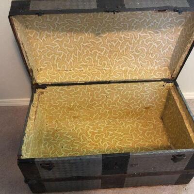 Antique Grey and Black Steamer Trunk