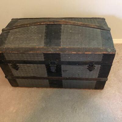 Antique Grey and Black Steamer Trunk