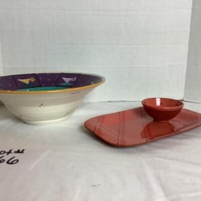 Q266 3 piece Artisan Signed Pottery Serving Pieces