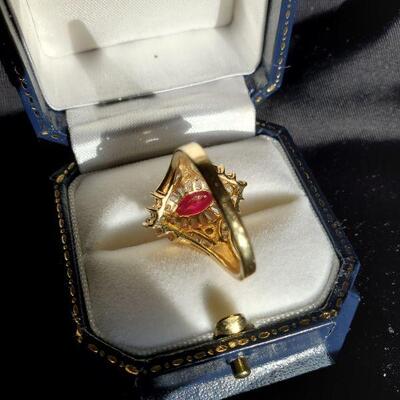 Ruby and White Sapphire Ring in 10K Gold 