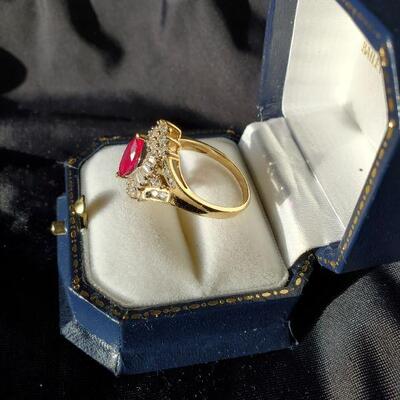 Ruby and White Sapphire Ring in 10K Gold 