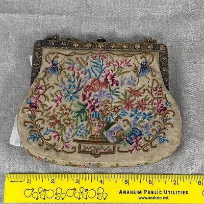Antique Small Tapestry Purse Victorian Couple & Floral Pattern