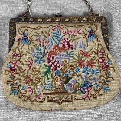 Antique Small Tapestry Purse Victorian Couple & Floral Pattern