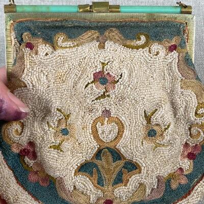 Antique French Art Deco Art Nouveau Bead Embellished Small Handbag Purse