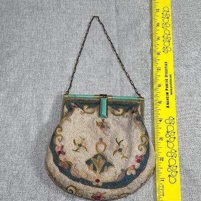 Antique French Art Deco Art Nouveau Bead Embellished Small Handbag Purse