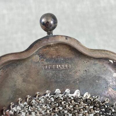 Antique Art Nouveau Chainmail Mesh Sterling Silver Flapper Purse Handbag