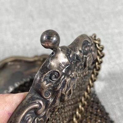 Antique Art Nouveau Chainmail Mesh Sterling Silver Flapper Purse Handbag