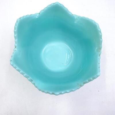 FOSTORIA AQUA GRAPE LEAF FOOTED MILK GLASS BOWL