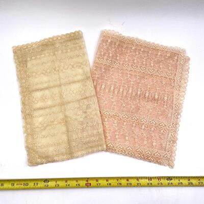 VINTAGE PINK AND IVORY LACE LINENS SET OF 2