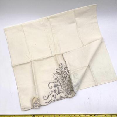 VINTAGE HAND-EMBROIDERED CREAM AND SILVER PILLOWCASES SET OF 2
