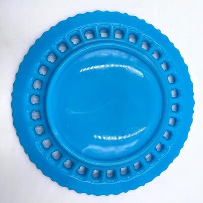 DITHRIDGE BLUE MILK GLASS PLATES AND BOWL SET OF 3