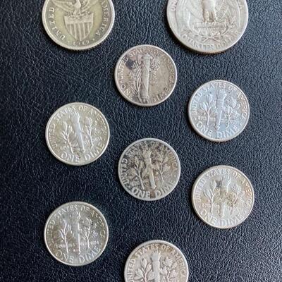 Collection of 9 Silver Coins with 1919 Filipinas 20 centavos, 1944 Mercury Dime and...