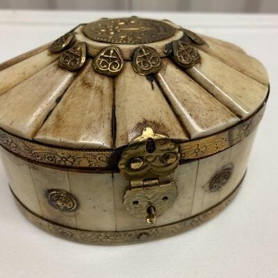 Vintage Bone and Brass Jewelry Box 4.5â€ x 3.5â€