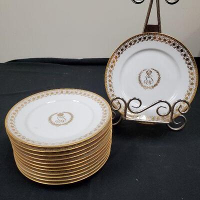 12 Limoges Luncheon Plates  Gilded