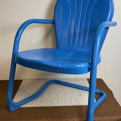 #89 Blue Metal Shell Back Patio Chair 