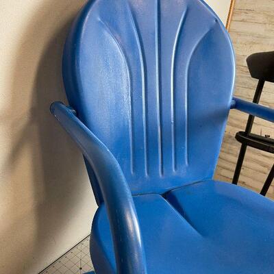 #89 Blue Metal Shell Back Patio Chair 