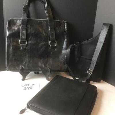 P378 Two Piece Black Leather LATICO Handbag / Tote Set 
