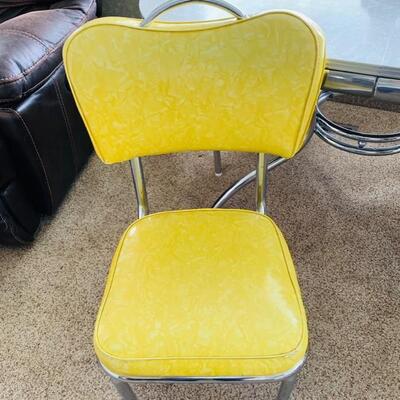 Mid-Century Modern Yellow Chrome Dining Table & Chairs: "Nomar" Model by Certified Chrome Furniture Co., Lot #3