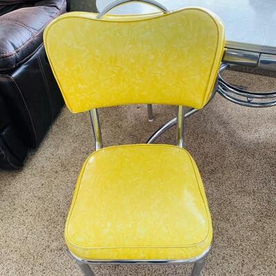 Mid-Century Modern Yellow Chrome Dining Table & Chairs: 