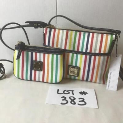 P383 New with Tag Two Piece Dooney & Bourke Multi Striped Ginger Pouchette 