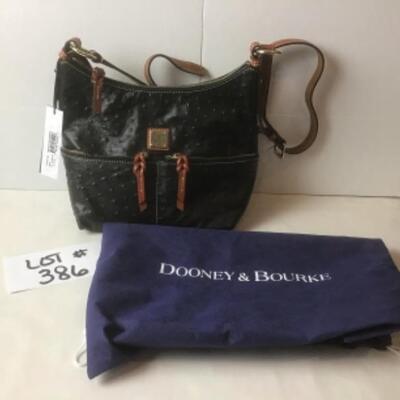 P386 New with Tag Dooney & Bourke Black Ostrich-Embossed Leather Zipper Pocket Crossbody Bag  