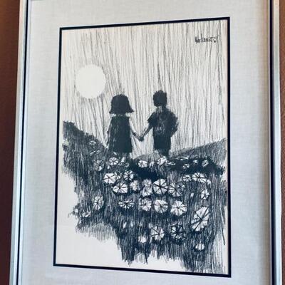 "Holding Hands" - Charcoal Lithograph Signed by Aldo Luongo, Lot #15