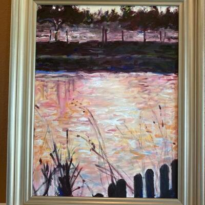 "Abstract Pond" - Oil on Canvas Signed by L. Miller
