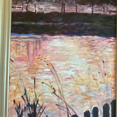 "Abstract Pond" - Oil on Canvas Signed by L. Miller