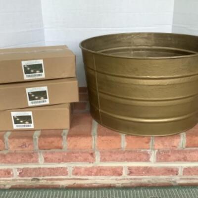 O - 303   Three Sets of Party Lights / Large Round Painted Metal Tub