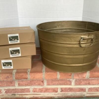 O - 303   Three Sets of Party Lights / Large Round Painted Metal Tub