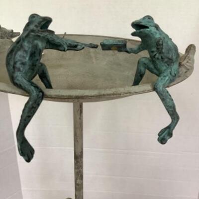 O - 305  Privilege Bird Bath, Pair of Wrought Iron Frogs, Composite Cat Angle 