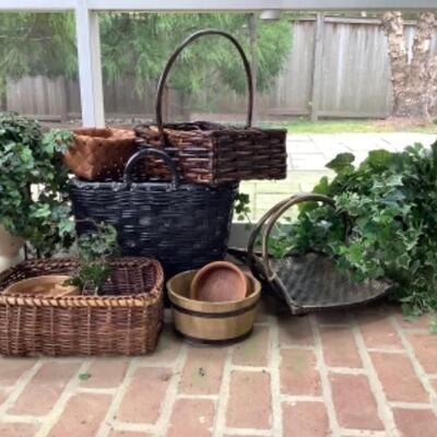 O - 306  Basket Lot & 2 Faux Plants 