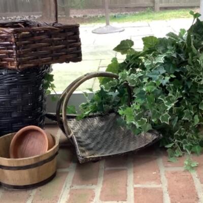 O - 306  Basket Lot & 2 Faux Plants 