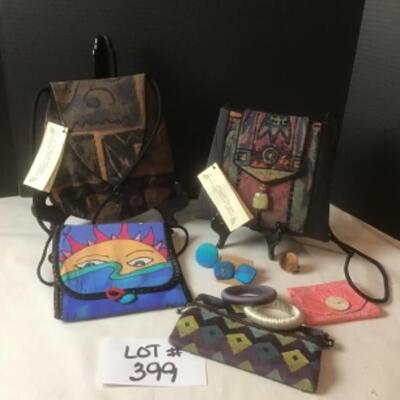 P399 5pc Artisan Textile Silk Handbag/ Jewelry Lot 