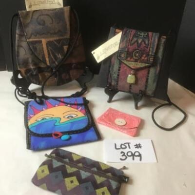 P399 5pc Artisan Textile Silk Handbag/ Jewelry Lot 