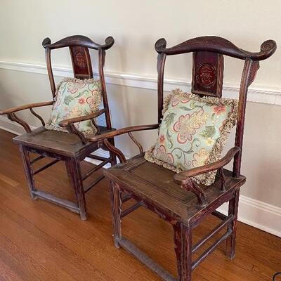 Pair of antique Asian hall chairs