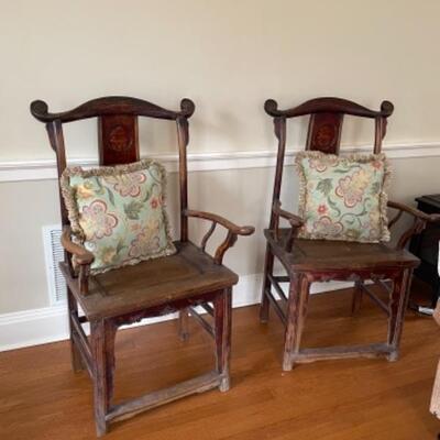 Pair of antique Asian hall chairs