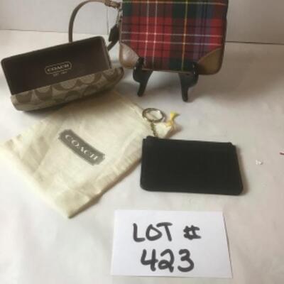 P423 3pc Set of COACH Eyeglass Case Keychain Wallet and Tartan Wristlet 