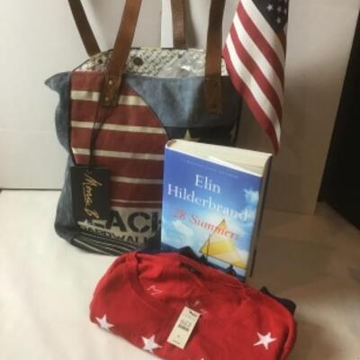 P430 New Mona B Canvas Bag with New Talbots Top and Summer Read 