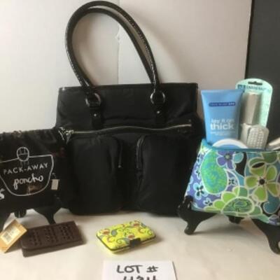 P434 COLE HAAN Black Bag with Pack-Away Poncho and Foot Spa
