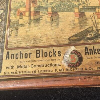 Anchor Block complete building set from early 1900s with original box 14 x 9.5â€