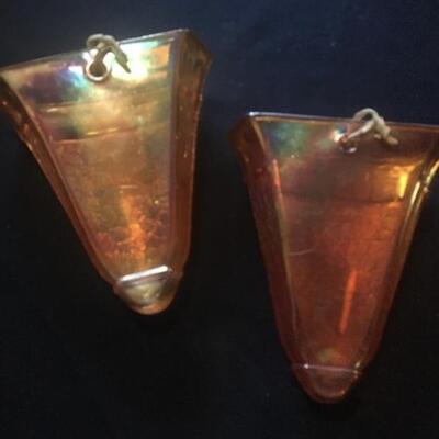 Vintage carnival glass pair of wall sconces 6â€h each