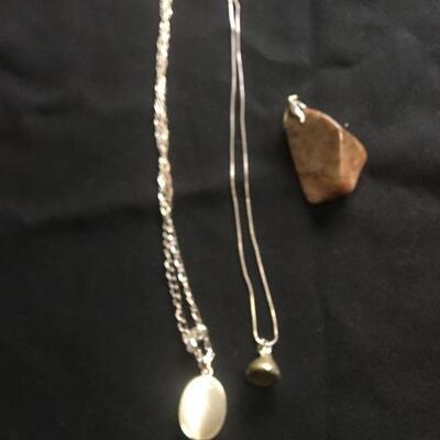 3 Piece Jewelry Lot with Stone Pendant and Silver